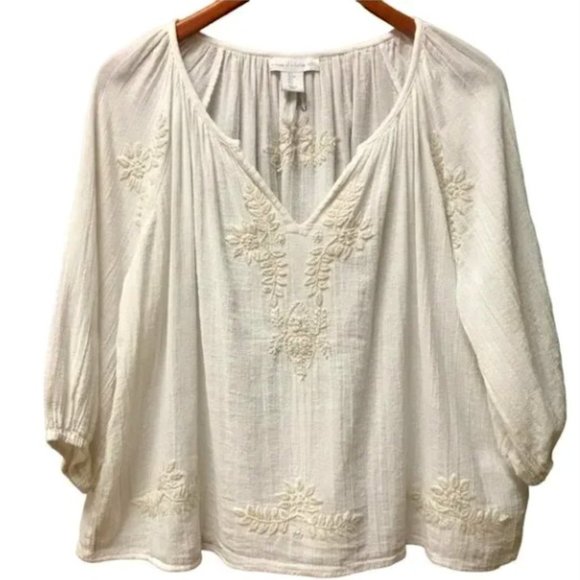 House of Harlow 1960 Tops - House of Harlow 1960 Embroidered Floral Peasant Pullover Blouse Gauzy Cotton